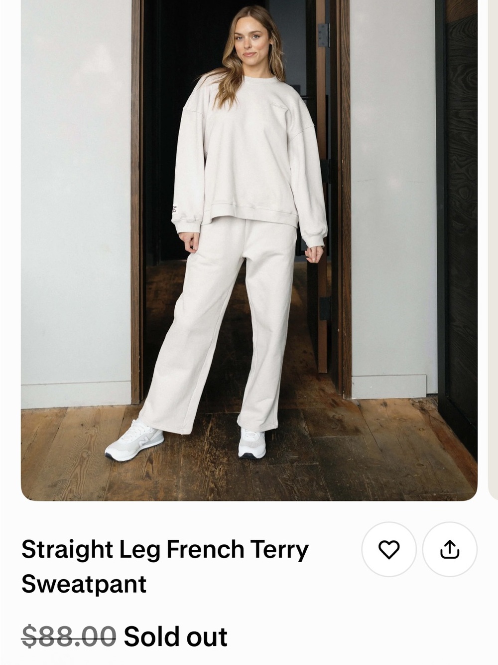 Eleven eleven Women's Straight Leg French Terry Sweatpant - Ivory Neutral